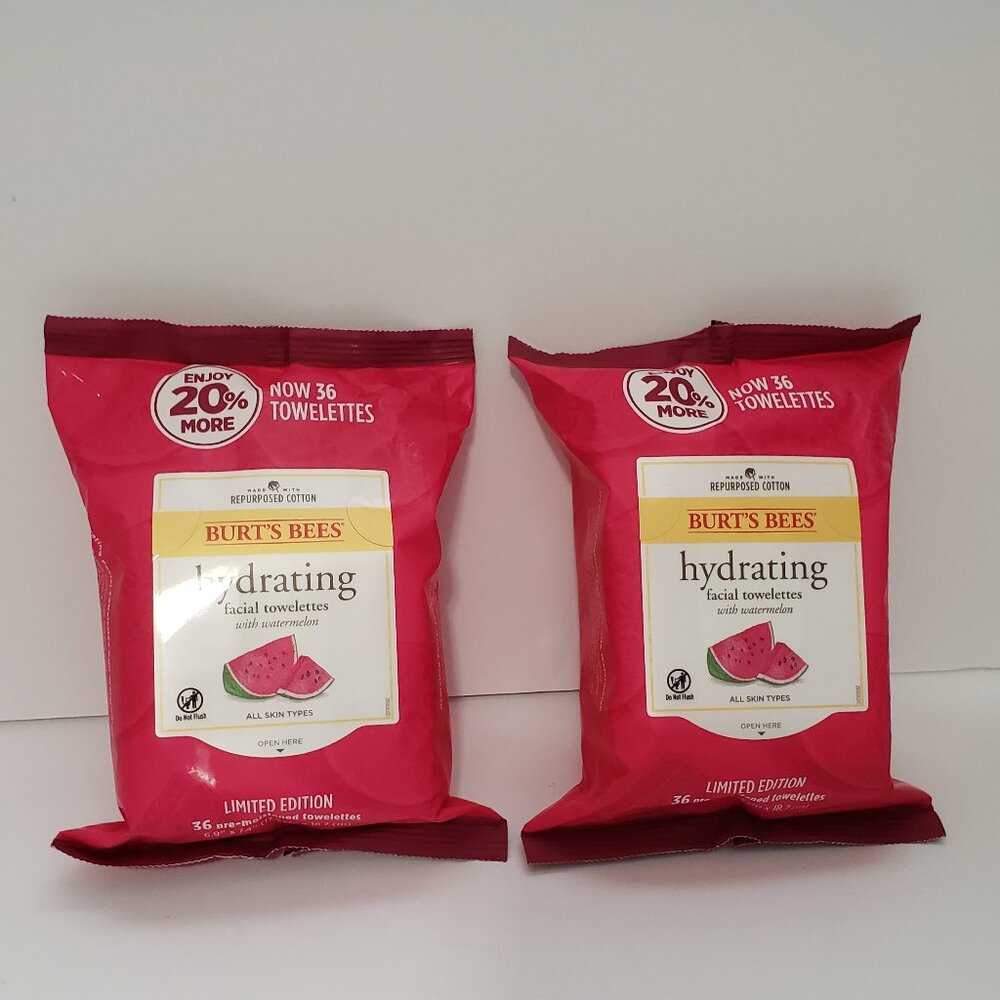 2 pack Burt's Bees Towelettes Hydrating Watermelon Wipes - All skin types - 36ct